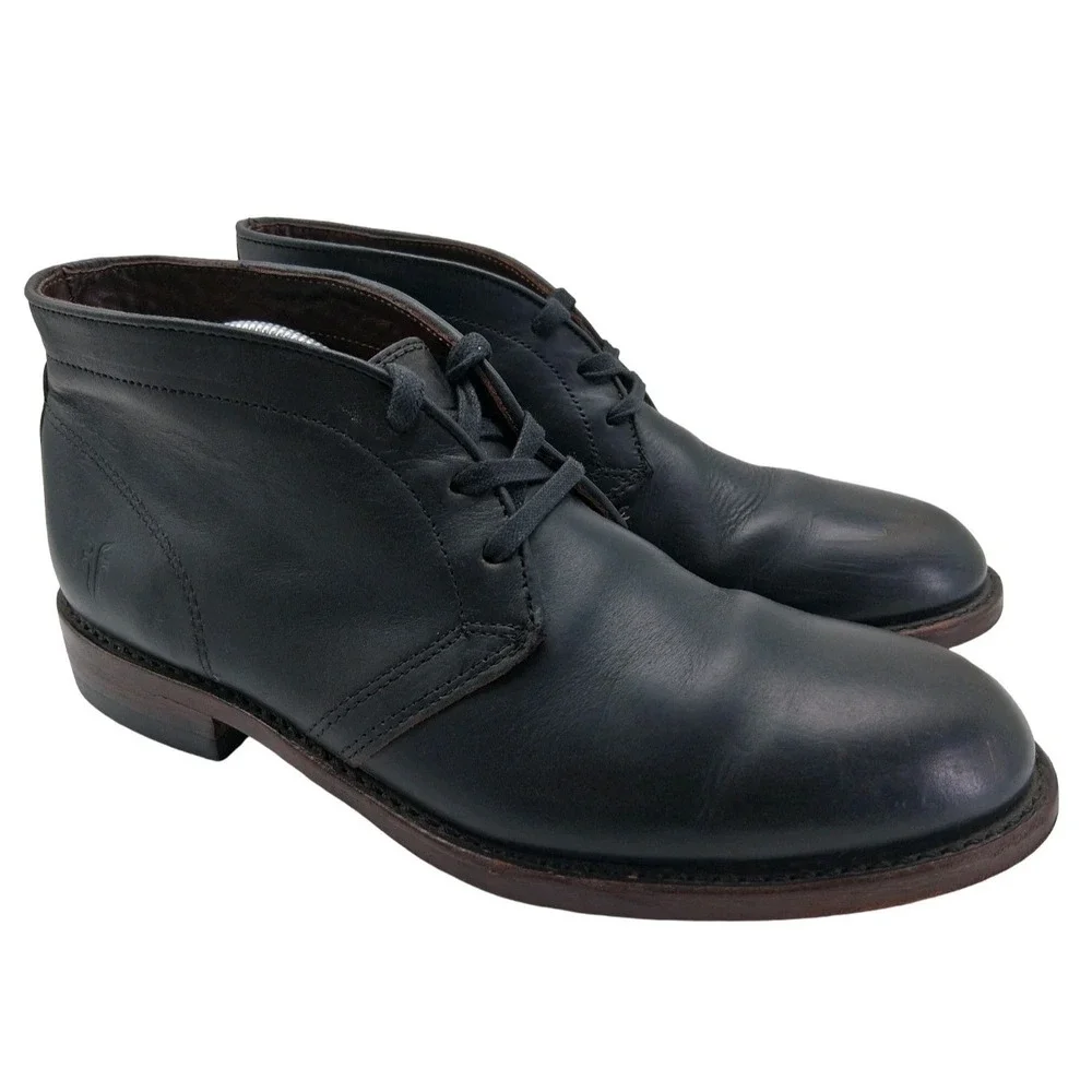 Frye Boots Mens Size 10 Narrow Black Leather Chukka Ankle Casual Dress Boots USA